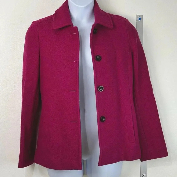 Lands' End Women's Boiled Wool Coat Size 8 Plum Purple Peacoat Button Down - Picture 1 of 9